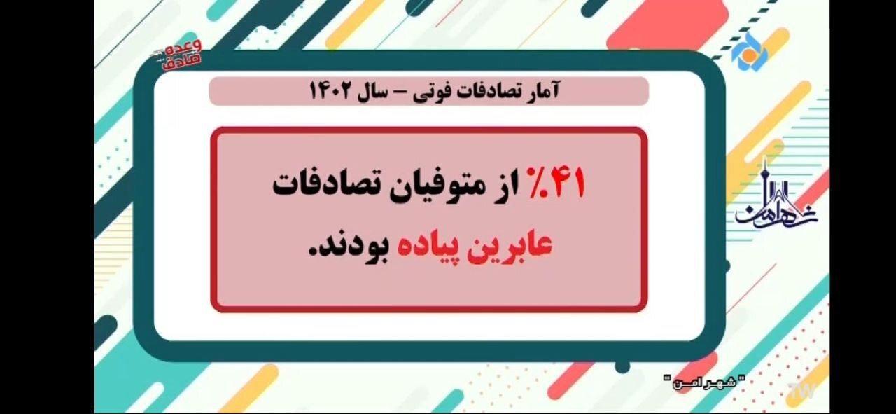 آمار ۴۱ درصدی متوفیان تصادفات شهر تهران در سال ۱۴۰۲