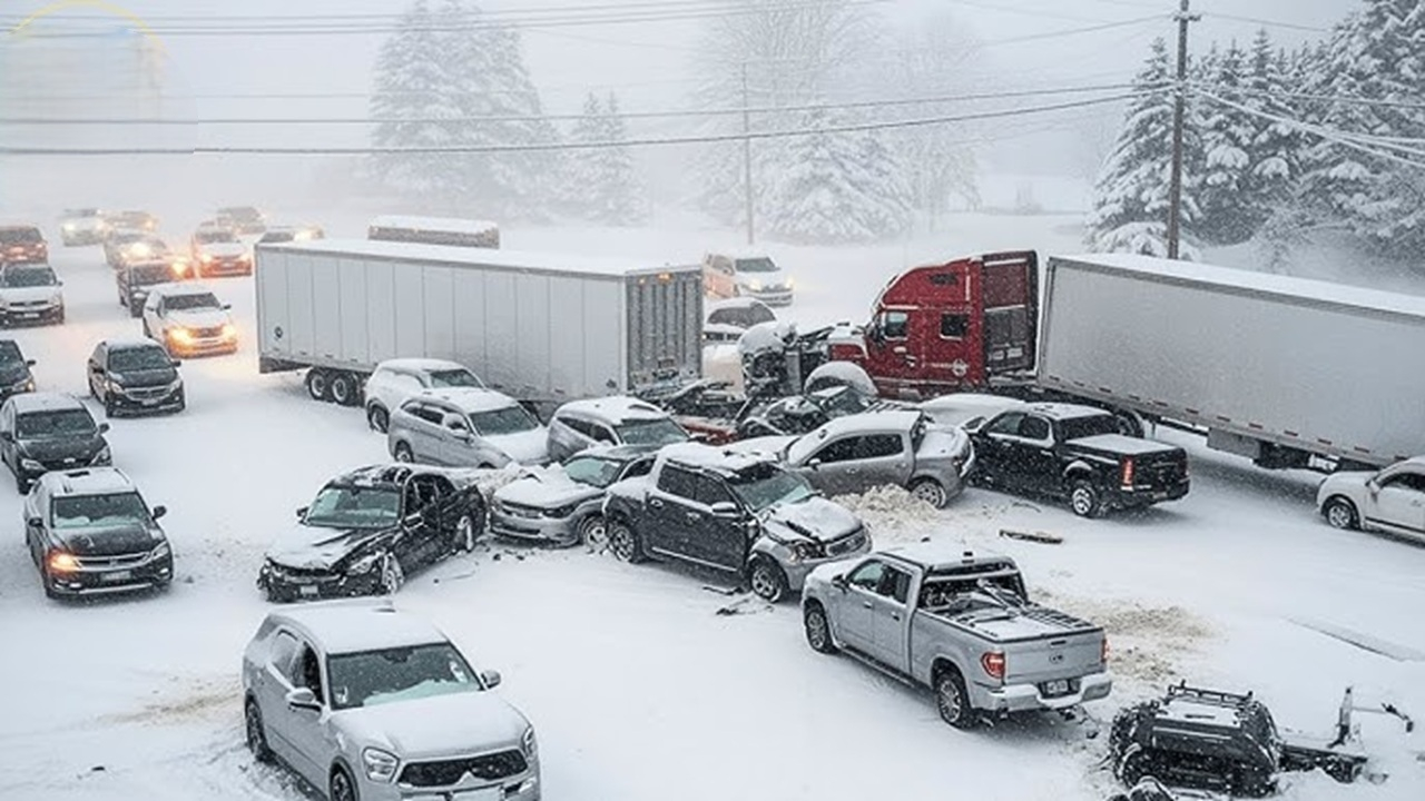 تصادف زنجیرهای دهها خودرو در پی طوفان زمستانی آمریکا + فیلم