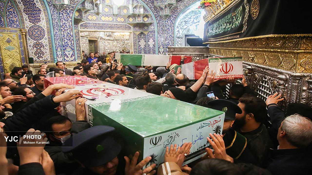 طواف پیکر شهدای گمنام در حرم بانوی کرامت