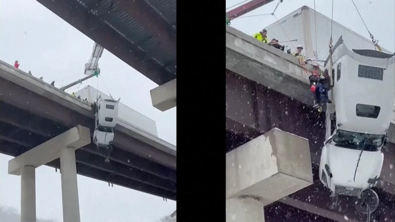 نجات معجزه‌آسای راننده کامیون آمریکایی + فیلم