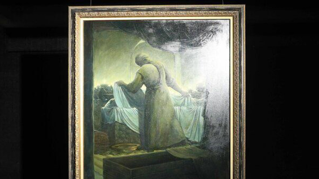 تابلوی «وداع آخر» به مناسبت شهادت دختر نبی (ص) رونمایی شد